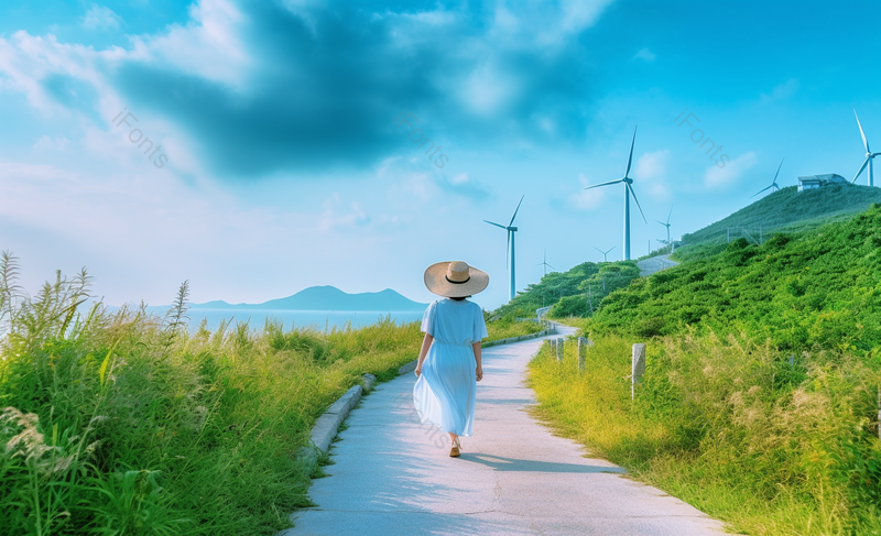 象山旅行白色裙子女性度假背影,高清,摄影图,摄影图片,图片大全,摄影图免费下载